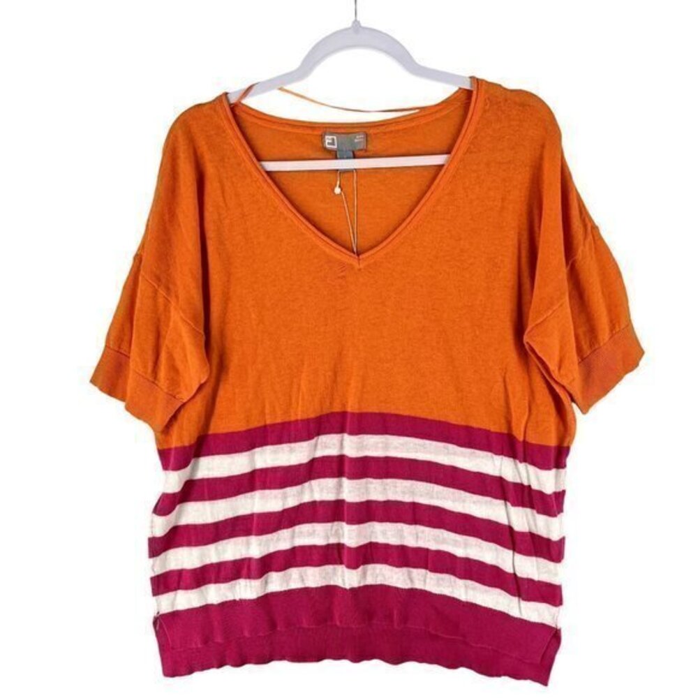 JCP Womens Sweater Size L‎ Linen Blend Striped V-Neck
